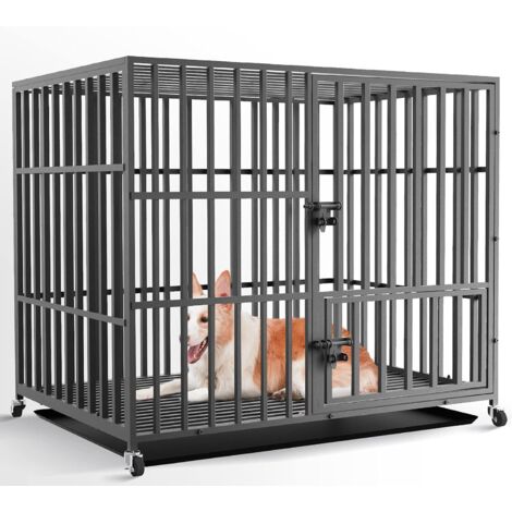 BingoPaw Jaula Perro Grande de Hierro Fuerte Perrera con Ruedas Giratorias Carga 100KG, XL, 107x78x89cm