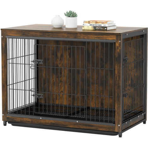 BingoPaw Jaula para Perros de Madera Vintage con 2 Puertas de Celosía y Bandeja Extraíble, 97x59x75cm (1/5)