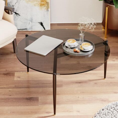 UNHO Mesa Auxiliar Redonda de Vidrio Mesa Centro Café de Salón Nórdica para Salón Dormitorio Oficina, Gris 80x40cm (1/5)