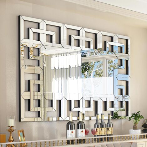 Specchio Decorativo Lungo da ingresso Parete Rettangolare 120x70 cm con Cornice Riflettente Grande Soggiorno Moderno Orizzontale o Verticale