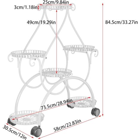 URBNLIVING Supporto alto per piante in metallo e legno nero a 4 ripiani per vasi da fiori, elegante e durevole, design salvaspazio, perfetto per