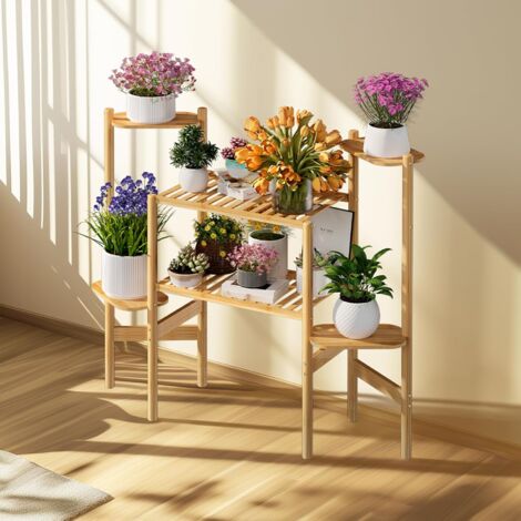 Supporto per Piante Alto per Interni - Espositore ad Angolo per Mensola per Piante in Legno - Portavasi per Fioriera Multi-Livello Supporto per Fiori per Soggiorno Balcone Giardino