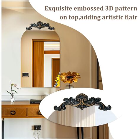 Specchio Ad Arco Largo 106x81 Cm, Cornice In Legno Stile Barocco Boho, Per Soggiorno, Bagno, Ingresso