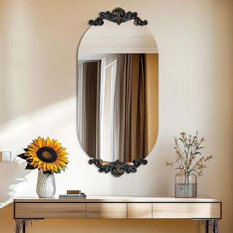 COSTWAY Specchio Da Parete, Specchio Bagno Con Cornice In Legno 110 X 45 Cm Specchio Ovale Moderno Con Fissaggio Verticale O Orizzontale Per Soggiorno Camera Da Letto E Ingresso 88442989