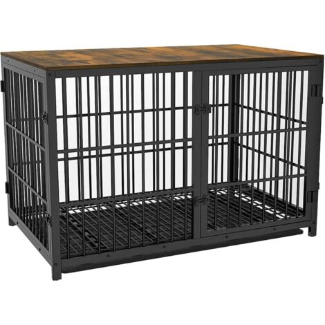 Gabbia Per Cani XXL Con Piano Tavolino - Kennel Antimorso In Metallo E Legno, Vassoio Rimovibile - Foto 5