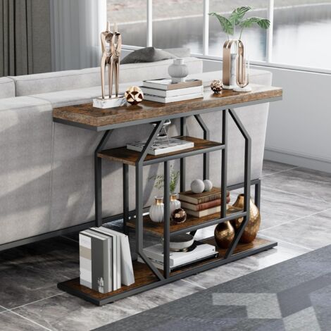Tavolo Consolle Galleggiante In Legno Massello 81cm - Mobile Stretto Da Parete Con Ripiano, Per Ingresso E Corridoio - 3