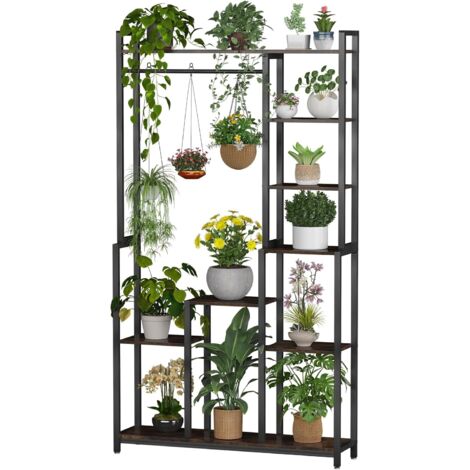 Porta Piante da Interno Esterno Portavasi da Balcone Supporto per Piante Scaffale Portapiante in Metallo e legno Stile industriale