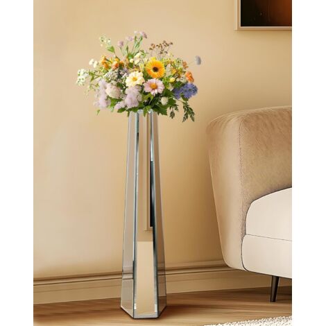 Alto 77cm Vaso in Cristallo Vetro a Specchio Decorativo