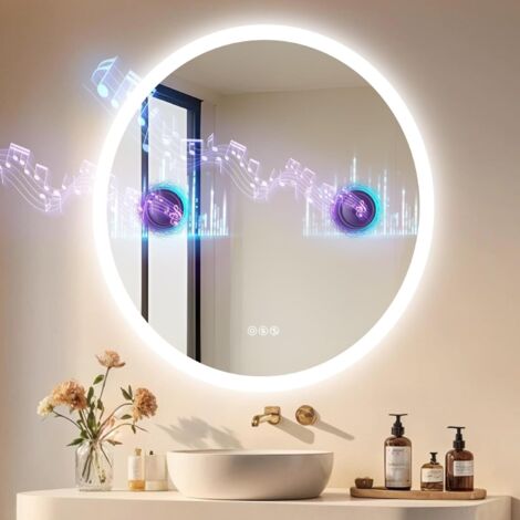 Specchio Bagno Led Luce con Bluetooth Rotondo 80cm con Antiappannamento, Dimmerabile, 3 Colori Luce, Touch