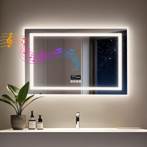 Specchio Bagno Led Luce con Bluetooth 80x60 cm con Ora Data, Antiappannamento, Dimmerabile, Funzione memoria (1/5)