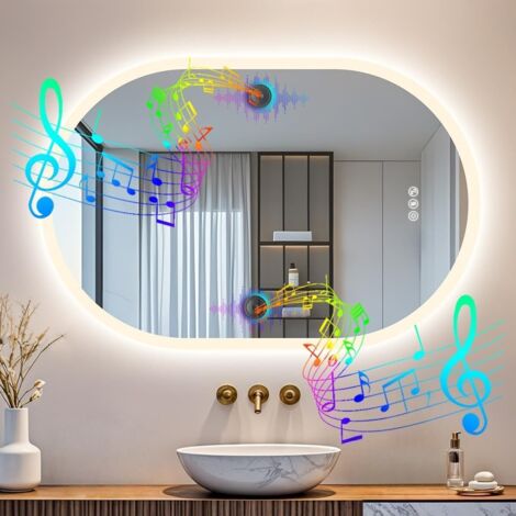 Specchio Ovale Bagno Led Luce con Bluetooth 90x60 cm con Antiappannamento, Dimmerabile, Orizzontale o Verticale (1/5)