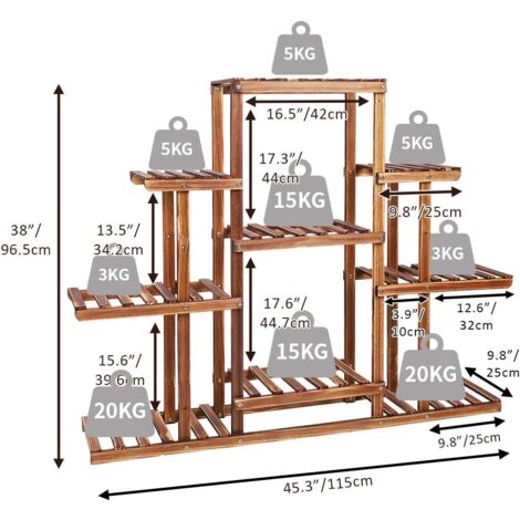 Scaffale Portavasi 9 Ripiani Fioriera Verticale Porta Piante in Legno  115x25x96,5cm