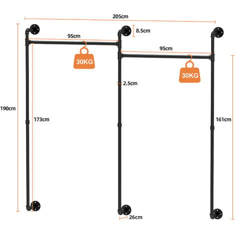 Asta Armadio Appendiabiti Tubo Barra Guardaroba Nero Retrattile  Appendiabiti, Camera da Letto/Porta/Balcone Bastone per Tende per Windows  da 55 Cm A 255 Cm, Acciaio Inossidabile, Nessuna Perforazion : :  Casa e cucina