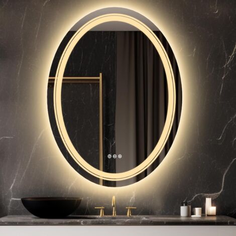 LUVODI Specchio Bagno con LED Luce Ovale Retroilluminato + Frontale Specchio Smart Bagno 60x80cm