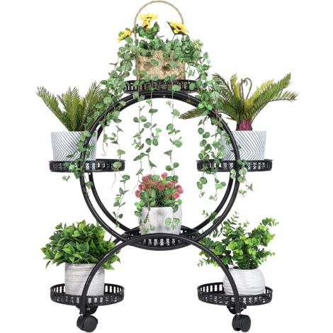 Scaffale Portapiante In Metallo 2 Ripiani 60 Cm | Supporto Per Fiori Da Interno/esterno Nero 25x25x60cm