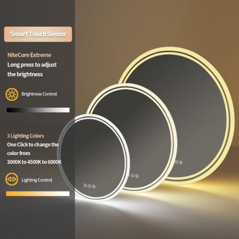 LUVODI Specchio Bagno con Led Luce Rotondo 60cm Specchio Smart Retroilluminato