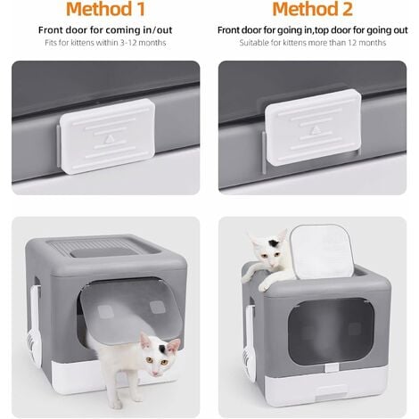 Lettiera Toilette per Gatto Chiusa Cassetta Pieghevole con 2 Porta, adatto  a gatti peso a 6kg