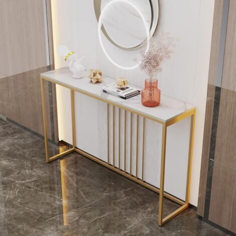 Tavolo Consolle ingresso in Marmo Oro e Bianco Tavolo Consolle Moderno Tavolo Consolle Alto e stretto Soggiorno Corridoio 120cm