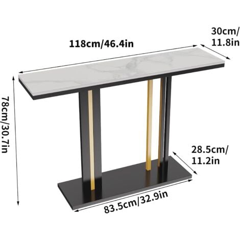 FATIVO Tavolo Consolle in Marmo Consolle ingresso 118cm Tavolo Consolle Stretto e Lungo Bianco Oro Nero per Soggiorno