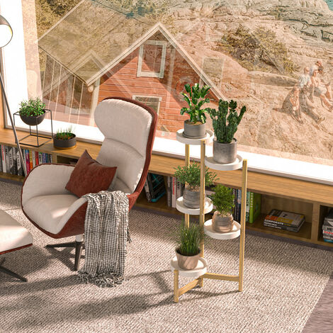 Piedistallo Per Piante Da Interno/Esterno Bianco 43,4x26 Cm - Portavasi In Legno-Plastica Intagliato, Ecologico, Per Soggiorno E Giardino - 4
