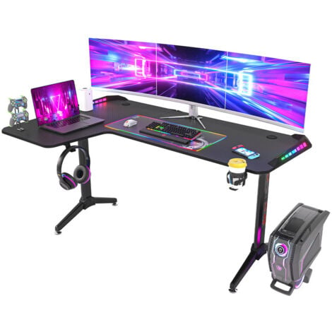 Grande Scrivanie Gamer Postazione Gaming Angolo 160cm Angolare Scrivania  Gaming con Led RGB Gaming Table Desk