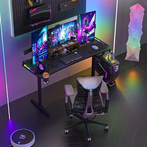 Grande Scrivanie Gamer Postazione Gaming Regolabile Altezza 160x60cm, Scrivania  Gaming con Led RGB Gaming Table Desk