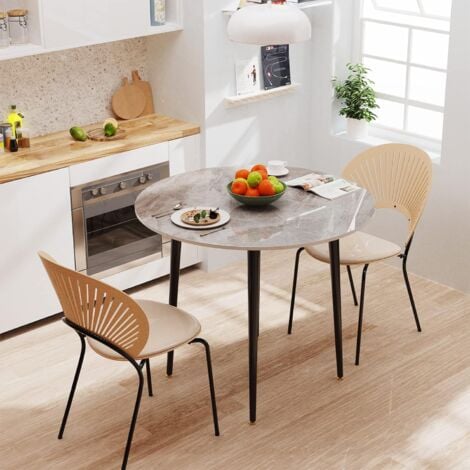 URBNLIVING Piccolo tavolo rotondo moderno da sala da pranzo, sala riunioni,  tavolo da cucina in legno, design Eiffel, struttura in metallo, 4 gambe in