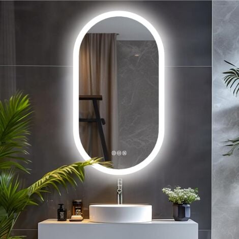 SP6, Specchio a LED Rettangolare, Specchio Bagno con profili luce, Specchio da parete con illuminazione LED, Dimensioni 100x65cm