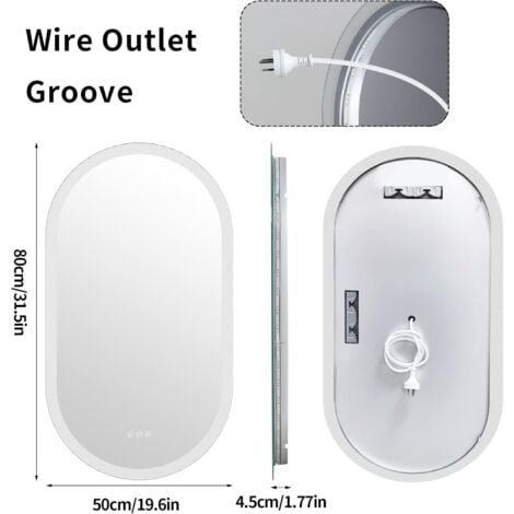 LUVODI 80x50cm Specchio Ovale Bagno Retroilluminato LED Luce Smart Touch
