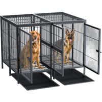 3XL Resistente Gabbia per cani Grande Kennel per cane Box Metallo Struttura con Divisorio Rimovibile Indistruttibile per 2 cani di Taglia Piccola e Media