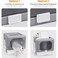 BingoPaw Cassetta igienica Gatto Pieghevole, Toilette per Gatti Contenitori per Lettiere per Gatti 2 in 1 Dormire Sopra Gabinetto per Gatti con Pala, Estraibile, Portatile 38,5x50x37cm