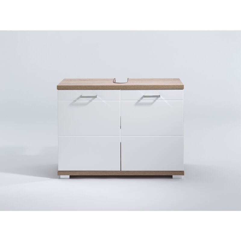 byLIVING Waschbeckenunterschrank NEBRASKA / Waschtisch B Unterschrank lackiert Hochglanz / 31,5 80, T / Eiche Sonoma cm H 2-türig in weiß stehend, 59