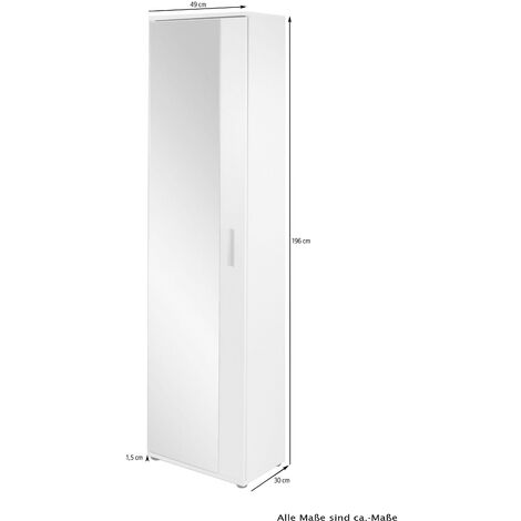 byLIVING Spiegel-Schrank / Hochschrank / variabel / Tür oder Spiegeltür / Weiß Griffe Eintüriger JAKOB mit silber-farben rechts