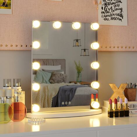 Hollywood Makeup Mirror With 12 Dimmable Led Bulbs Touch Control 3 Color Lighting Modes 10x Magnified Hollywood Makeup Mirror With 12, Hollywood Makeup Mirror With Desk