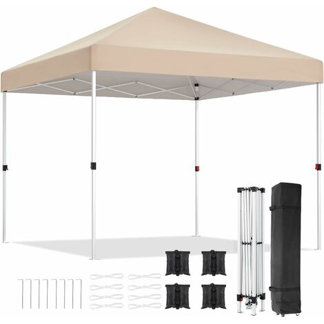 Pavilion Folding pavilion Waterproof fast One Touch Pavilion Pop up canopy tent, metal struts Party tent with bag, roof size 3x3m, UV protection Garden pavilion beer tent with 4 sandbags, khaki