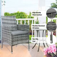 3 PCS Rattan Furniture Set, Garden Furniture Sets, Patio Outdoor Rattan Table and Chairs,with Coffee Table and 5cm Seat Cushion