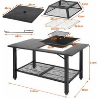 4-in-1 Fire Pit Table, Multifunctional BBQ Table ,Garden Patio Heater/BBQ/Ice Pit/Table with BBQ Grill Shelf,Poker, Mesh Screen Lid for Camping Picnic Campfire Patio Backyard