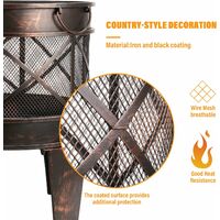 BBQ Fire Pit, 17inch Metal Mesh Heater Fire Brazier, 4-Leg Fire Basket with Metal Frame/BBQ&Charcoal Grill/Handles/Poker for Garden, Camping & Patio[φ45cm x58cm]