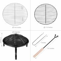 Fire Bowl with Grill Grate & Protective Grille, 54x54x43cm, Multifunctional Fire Pit for Heating/BBQ, Garden Patio Fire Pit, Foldable & Portable Fire Basket & Grill, for Camping Picnic Garden