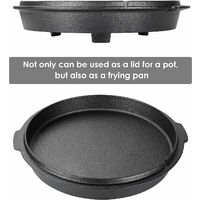 Dutch Oven 8 Litre Cast Iron Cooking Pot with Feet Pre-Burned Roasting Dish with Lid Lifter Spiral Handle and Slot for Thermometer for BBQ, Cooking, Roasting and Baking