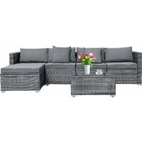 6PC Rattan Garden Corner Sofa Set, Outdoor Garden Furniture Set Patio Sofa Set with Glass Coffee Table, Seat Cushions, Back Cushions and Pillows