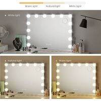 Hollywood Makeup Mirror with 14 Dimmable LED Bulbs, Touch Control, 3 Color Lighting Modes, 10X Magnified Mirror, Vanity Mirror Tabletop Cosmetic Mirror ( 80 x 60cm)