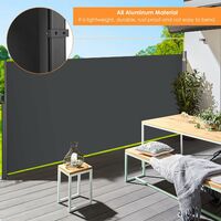 Side awning extendable 160 x 300 cm, sun protection, wind protection, aluminum privacy screen, 280g/m² polyester material, PU coating, breathable and abrasion-resistant, UV protection, for garden, balcony, grey