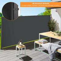 Femor Side Awning Aluminium 280 g/m² 300X180cm cm (L x H) Extendible Sun Protection Privacy Screen for Balcony, Patio, Garden, Side Wall Awning, Side Blind