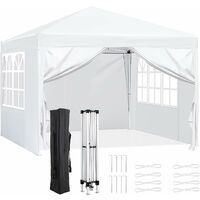 3 x 3 m White Gazebo,Pop Up Waterproof Folding Gazebo, Sun Protection, PartyTent,Garden Gazebo with 4 Side Panels and Carry Bag