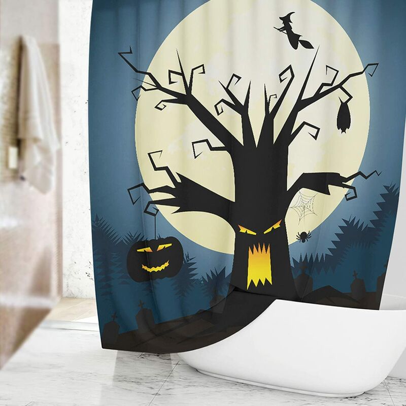 Cortina de ducha de árbol muerto de Halloween, ganchos de cortina de ducha de baño a prueba de agua para decoración de Halloween, decoración de fiesta de Halloween (180 * 180 cm)