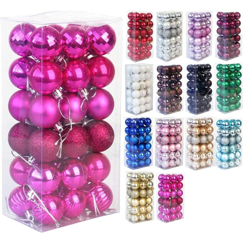 Juego de 36 bolas de Navidad bolas de decoración de árboles de Navidad inastillables, bolas de Navidad, adornos navideños, bolas de decoración de bodas, rosa roja