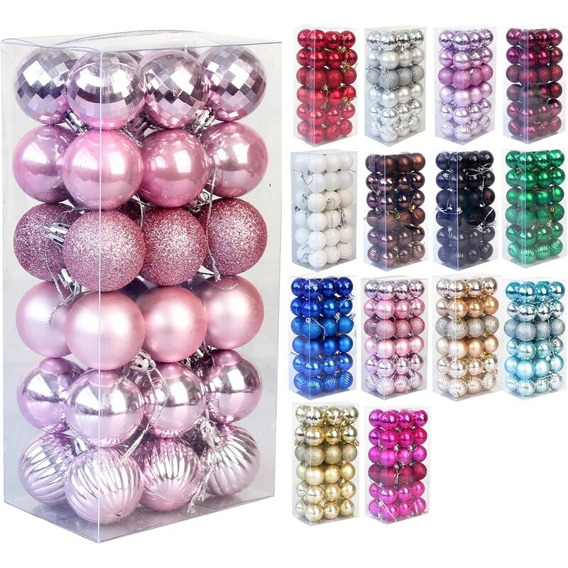 Juego de bolas navideñas de 36 piezas Bola de decoración de árbol de Navidad inastillable Bola de árbol de Navidad Decoración navideña Bola de decoración de boda, rosa