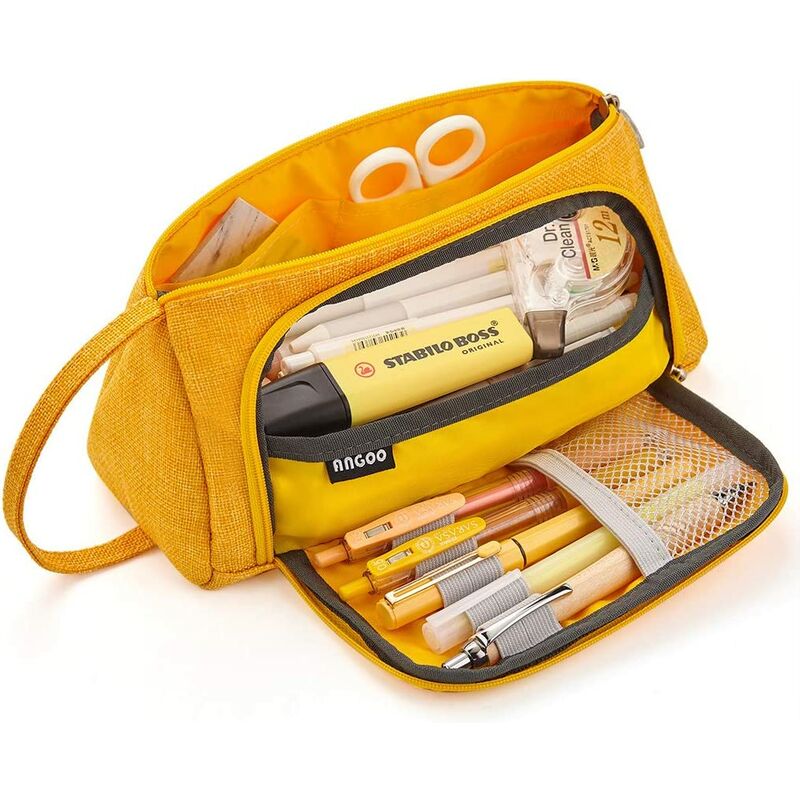 Estuche de lápices de gran capacidad Bolsa de almacenamiento grande Rotulador Lápiz Bolsa de papelería para la escuela secundaria Oficina de la universidad Estudiante Chica Mujer Adulto Adolescente Regalo Amarillo