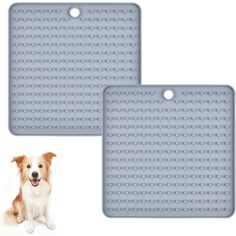 Alfombrilla impermeable para perros de 2 partes, perfecta para alimentar yogur o mantequilla de maní (gris)